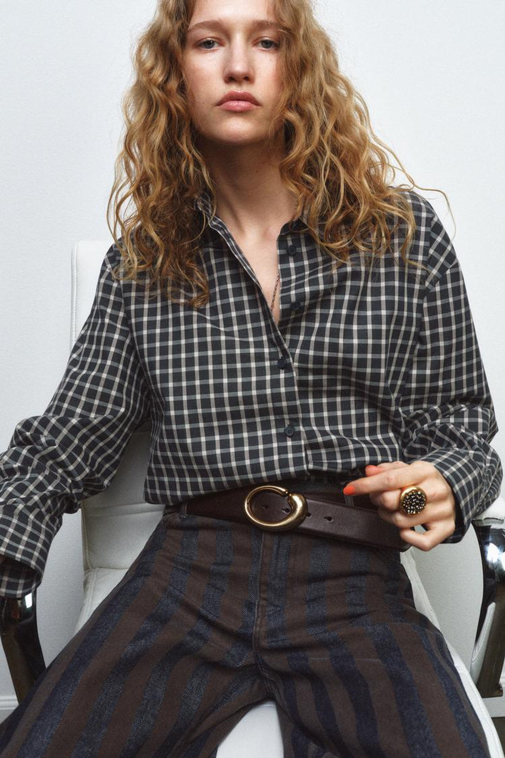 ZARA РУБАШКА В КЛЕТКУ С ПЛАТКОМ — ZW COLLECTION, МОРСКОЙ СИНИЙ