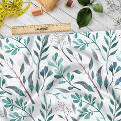 Ткань кулирная гладь нежные акварельные листочки