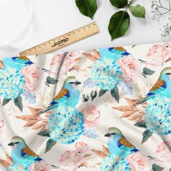 Ткань барби голубые соцветия и птицы