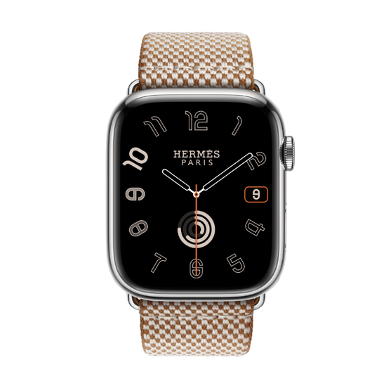 Apple Watch Hermès 45mm Silver Stainless Steel Case with Gold/Ecru Toile H Single Tour