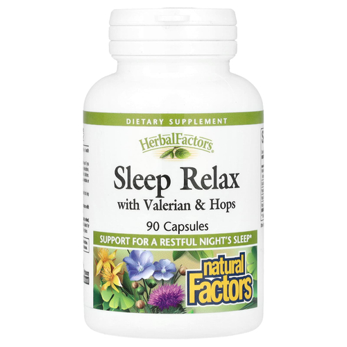 Natural Factors, Herbal Factors®, расслабляющий сон с валерианой и хмелем, 90 капсул