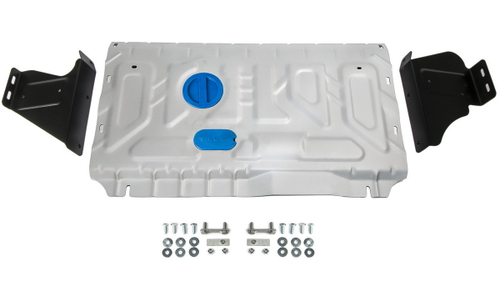 Защита картера и КПП Rival для Ford Tourneo Custom (V - 2.2D) FWD 2012-2018 2017-н.в./Ford Transit VII (V - 2.2D) FWD 2014-н.в., штампованная, алюминий 4 мм, с крепежом, 333.1879.1