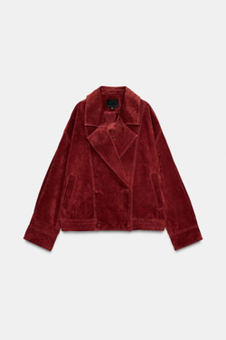 ZARA КУРТКА ИЗ 100% ЗАМШИ С ХЛЯСТИКАМИ, КРАСНЫЙ