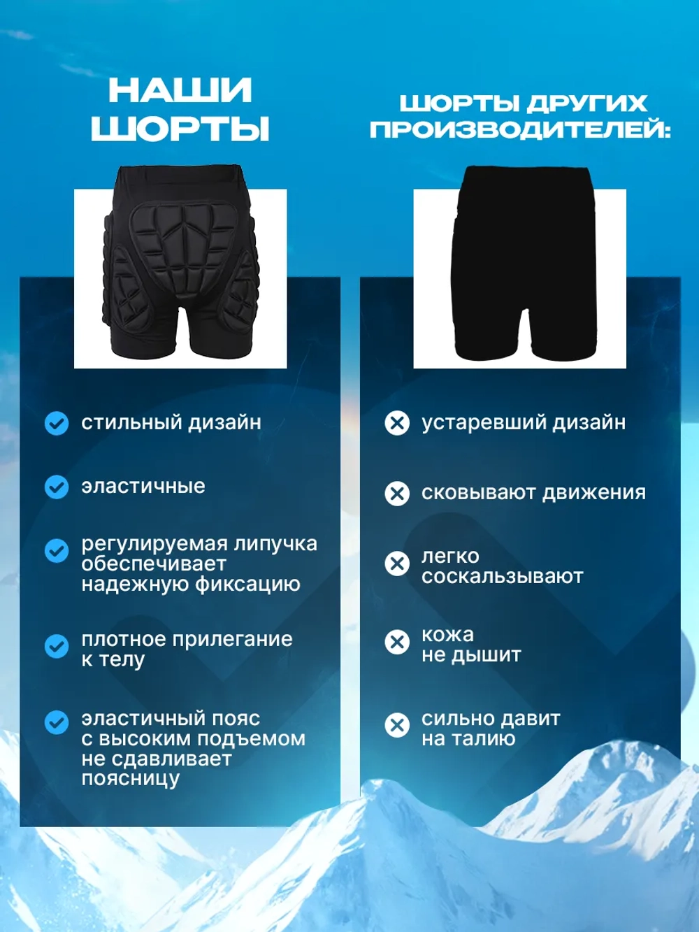 Защитные шорты спортивные для сноуборда горных лыж