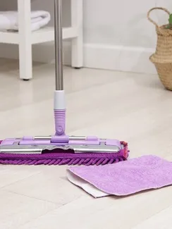 Швабра для мытья пола плоская, насадка из микрофибры букли 35×15 см, телескопическая стальная ручка 84-125 см