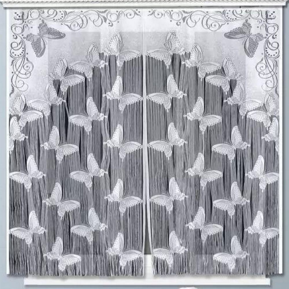 Занавеска &quot;ФМ. ТАНЕЦ БАБОЧЕК&quot; модель 435 рис. 2-11-40, на шторной ленте, цвет белый, Россия.