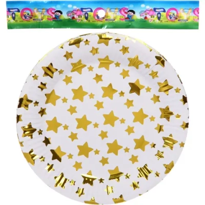 Тарелка бумажная 18 см в наборе 10 шт «Звездное синяие», золото