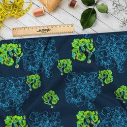 Ткань блэкаут зелёные листья цветы