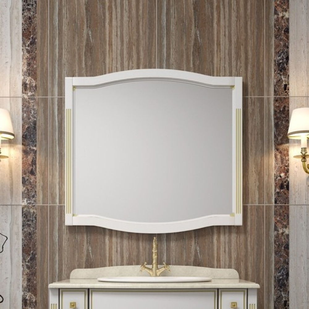 Зеркало ЛАУРА 100, белый с бежевой патиной