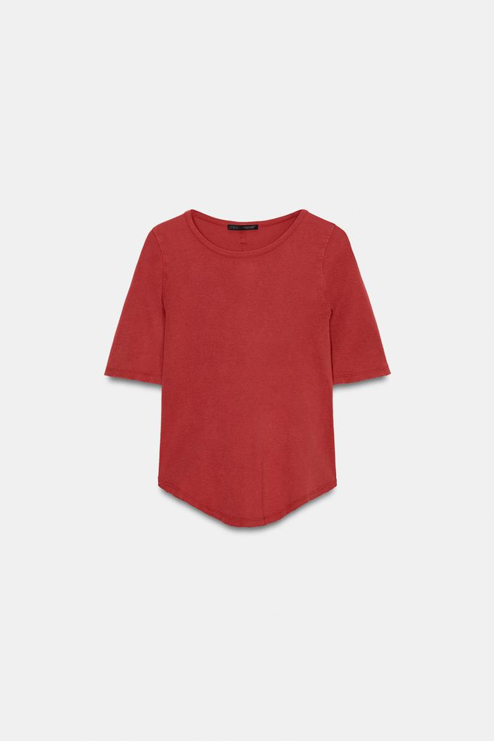 ZARA ФУТБОЛКА С ЭФФЕКТОМ ПОТЕРТОСТИ, КРАСНЫЙ