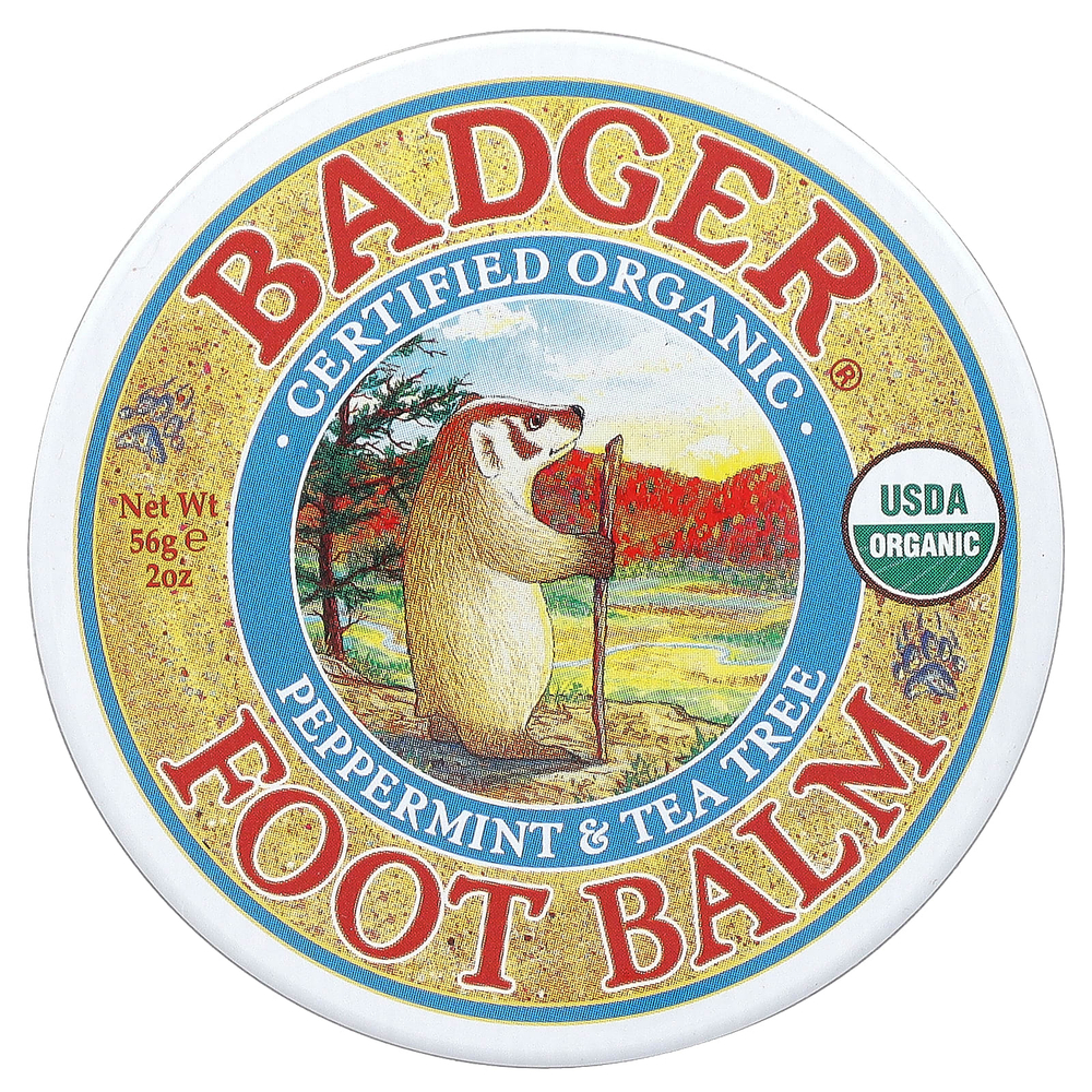 Badger, сертифицированный органический бальзам для ног, перечная мята и чайное дерево, 56 г (2 унции)