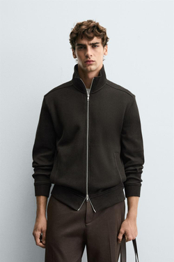 ZARA ТОЛСТОВКА В РУБЧИК НА МОЛНИИ, ТЕМНО-КОРИЧНЕВЫЙ