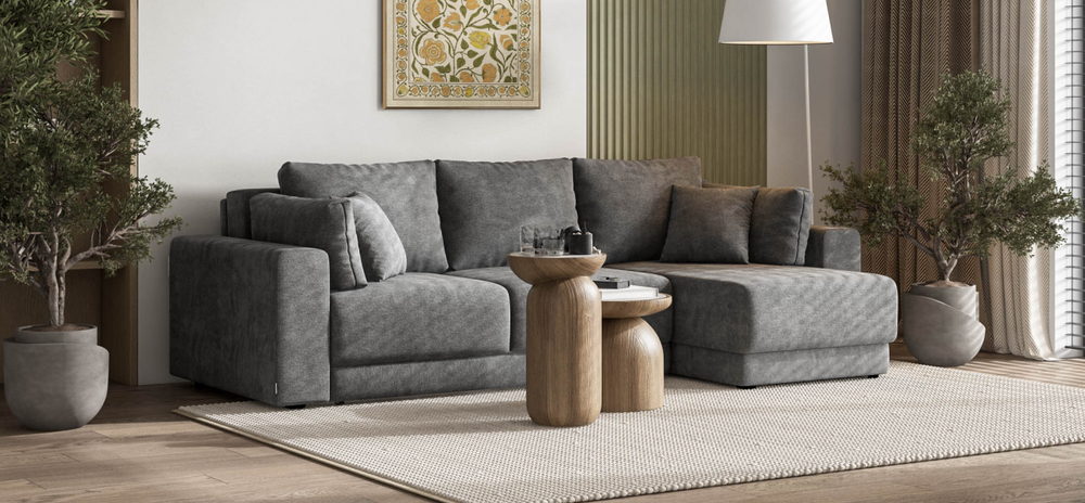 Угловой диван Босс Прайм ХЛ Шенилл Клауд графит