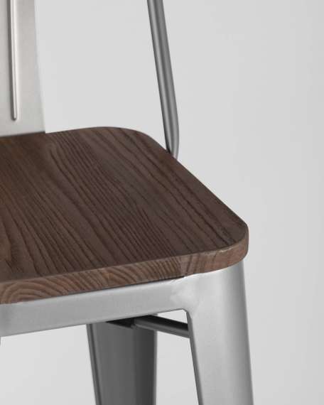 Стул барный TOLIX WOOD со спинкой серебристый матовый