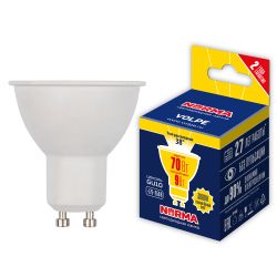 LED-JCDR-9W-3000K-GU10-38D-NR Лампа светодиодная. Форма JCDR. матовая. Серия Norma. Теплый белый свет 3000K. Угол свечения 38. Картон. ТМ Volpe