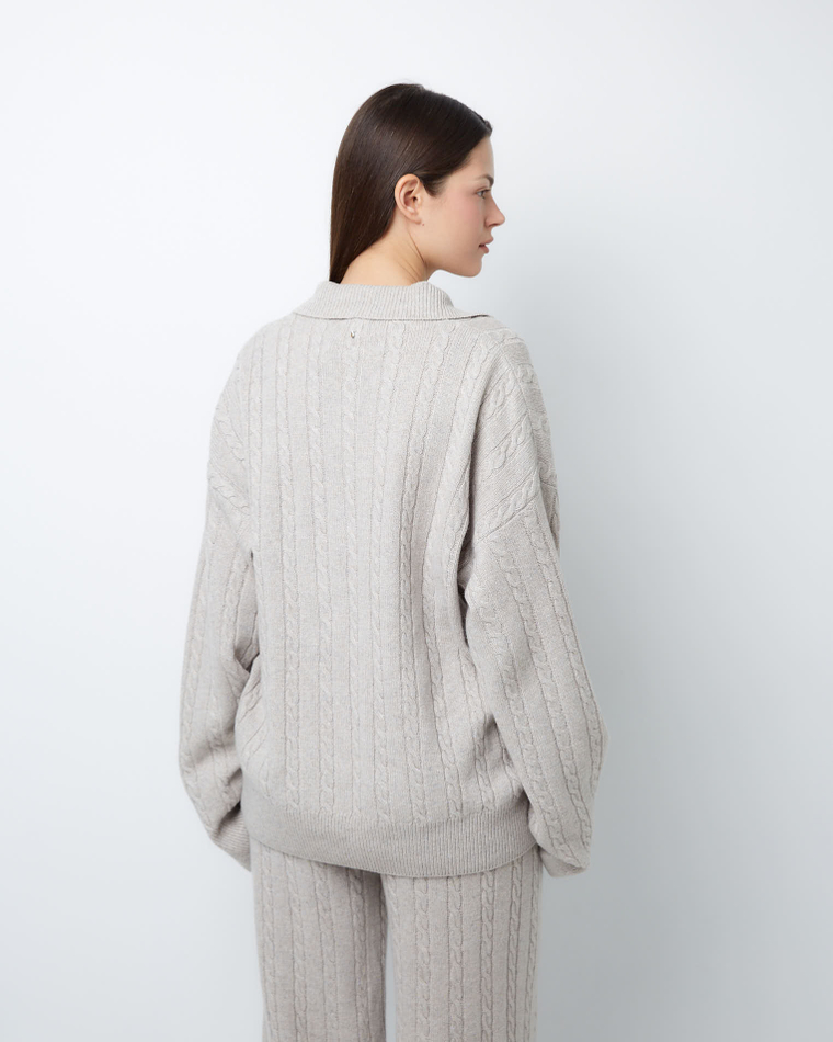 Поло объемного кроя из смесового кашемира серо-бежевый