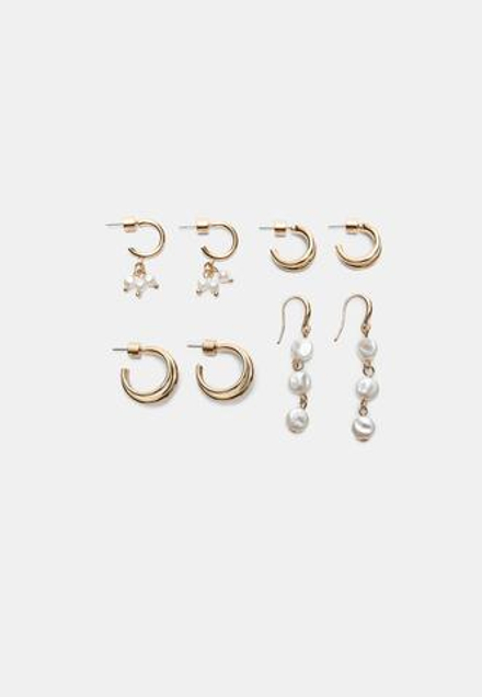 STRADIVARIUS Набор из 4 сережек-колец и искусственного жемчуга, золотой