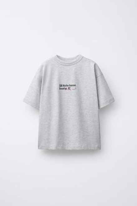 ZARA ФУТБОЛКА С НАДПИСЬЮ, СЕРЫЙ МЕЛАНЖ