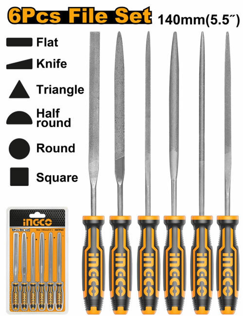 Набор надфилей 140 мм, 6 шт INGCO HKTF63