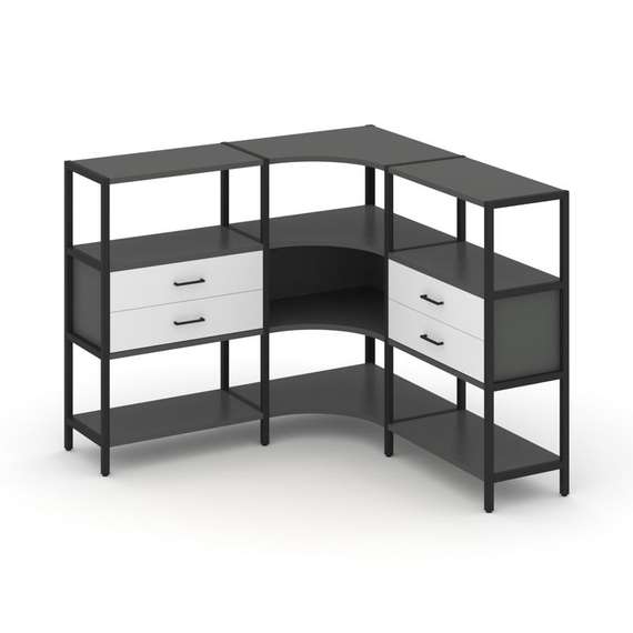 Shelf System Трехсекционный угловой стеллаж трехярусный с ящиками SN.STMU-331 Антрацит/Белый/Металл