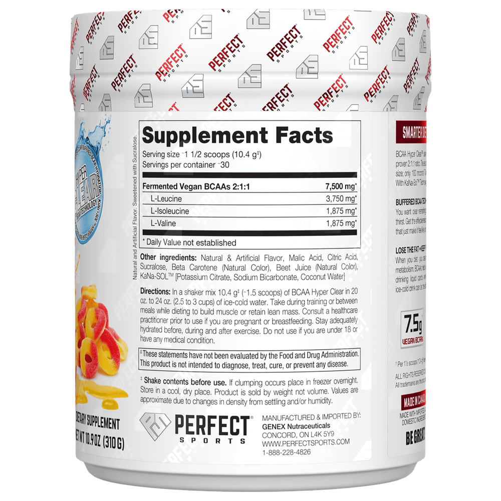 PERFECT Sports, BCAA Hyper Clear, персиковые кольца насыщенного цвета, 310 г (10,9 унции)