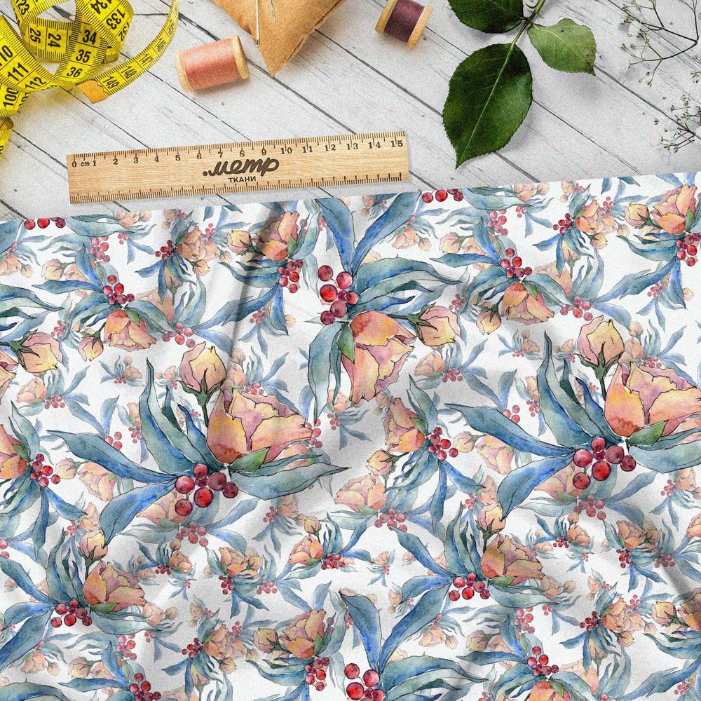 Ткань сатин восхитительная цветочная  смесь летней