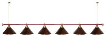 Лампа STARTBILLIARDS 6 пл. (плафоны антик медь,штанга красная,фурнитура золото)