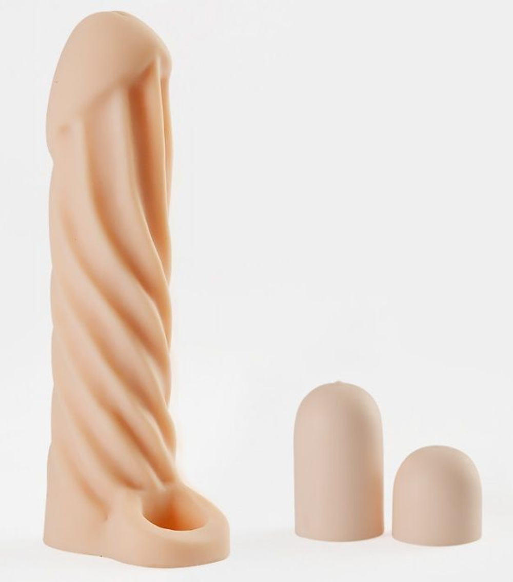 Телесная насадка-удлинитель с подхватом мошонки - 17 см. (Цвет: телесный)