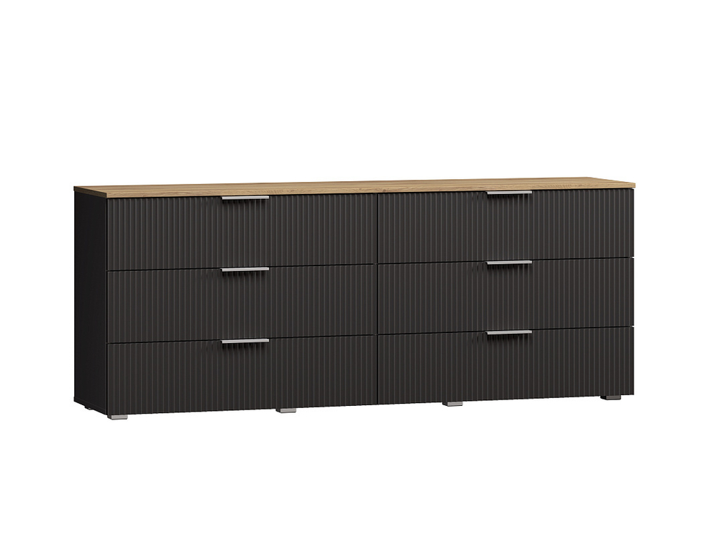 Комод Салерно 6 (МДФ) 23006 Софт Черный агат Черный 0190 PE 182*42*72 см, Черный   Фиеста