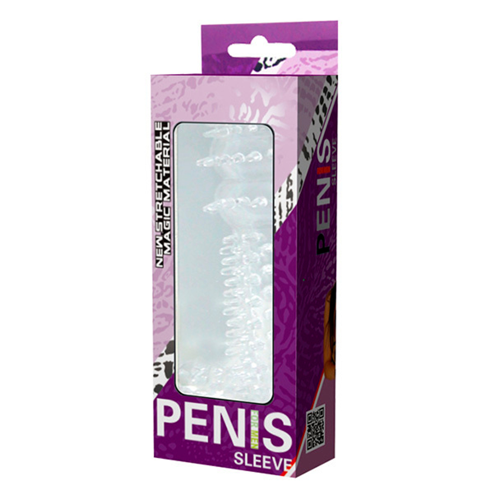 Прозрачная насадка на пенис 12,8см с шипами и стимулятором клитора Baile Sleeve BI-010045C