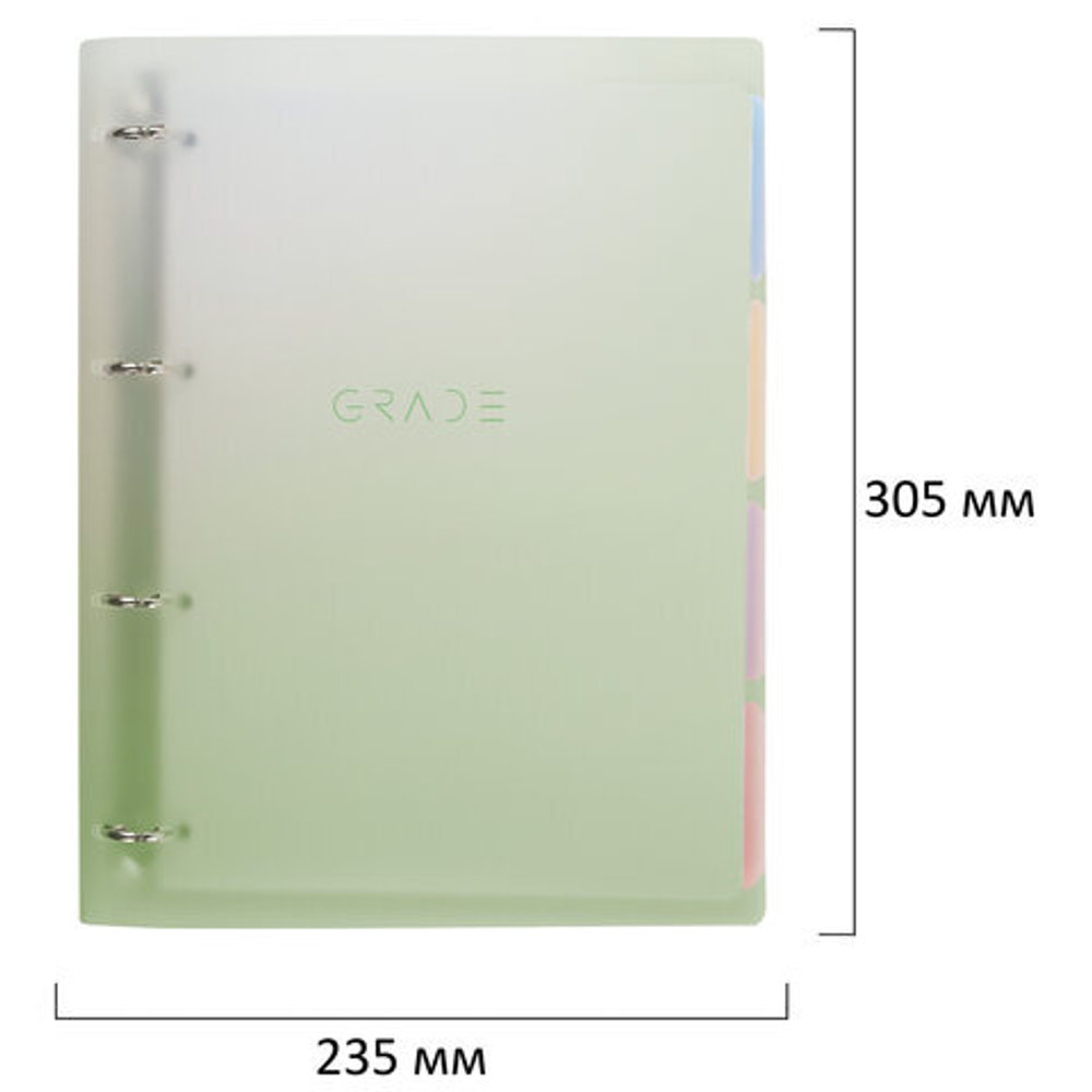 Тетрадь на кольцах БОЛЬШАЯ 305х235мм А4, 120л, пластик, с разделителями, BRAUBERG, Зеленый, 404625