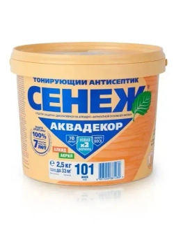 Пропитка для дерева тонирующий антисептик Сенеж Аквадекор 101 Иней 2,5 кг