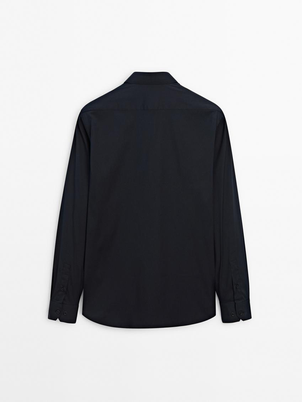 Massimo Dutti Рубашка облегающего кроя из эластичной ткани, темно-синий