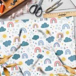Ткань габардин детский принт с облачками