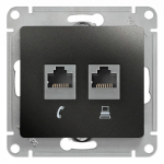 GLOSSA РОЗЕТКА двойная RJ11+RJ45 кат.5e, механизм, АНТРАЦИТ