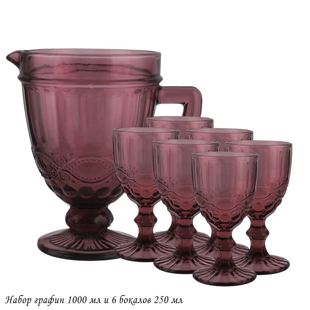 Lenardi 588-433 Набор графин и 6 бокалов 250 мл в под.уп.(х4) Розовый
