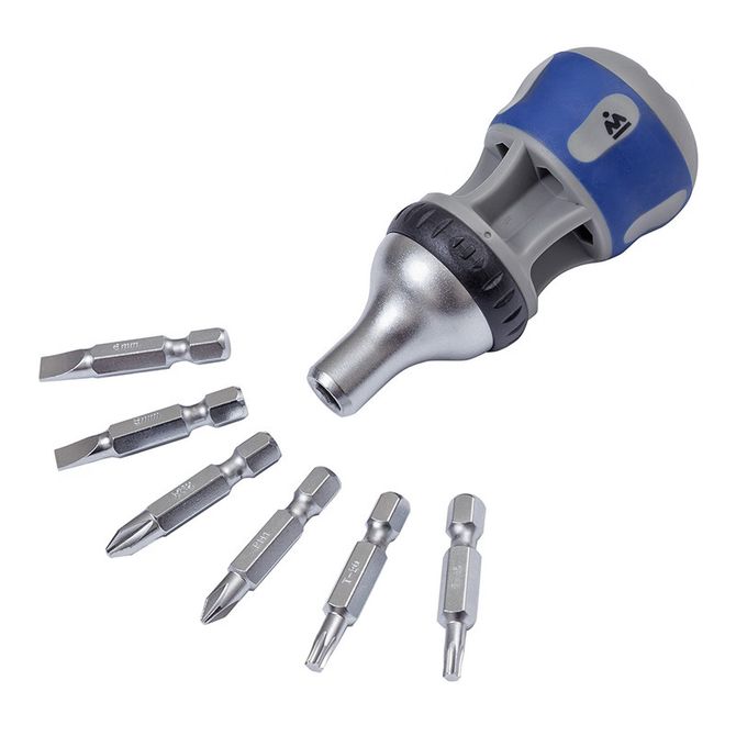 МАСТАК (049-7B) Реверсивная отвертка с битами 7 в 1