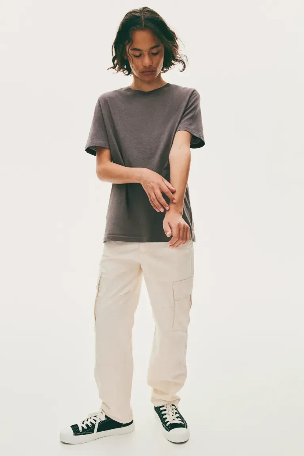 H&M Хлопковая футболка, антрацитовый