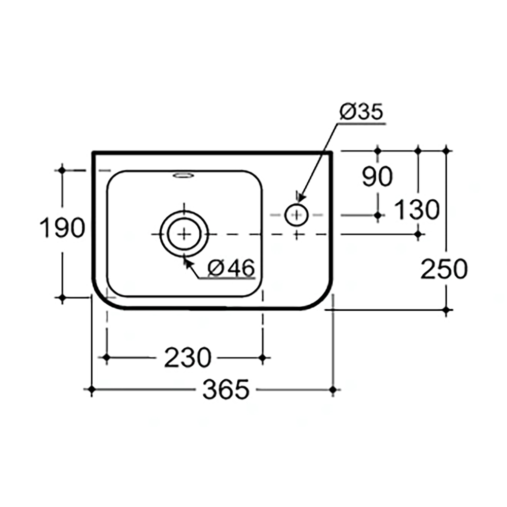 Умывальник-рукомойник "Сквэа-36" с отв., с крепл., подвесной КЕРАМИН