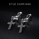 Недорогие стильные чёрные серьги гвоздики с подвеской крест из нержавеющей ювелирной медицинской хирургической стали 316L Steelman 92026