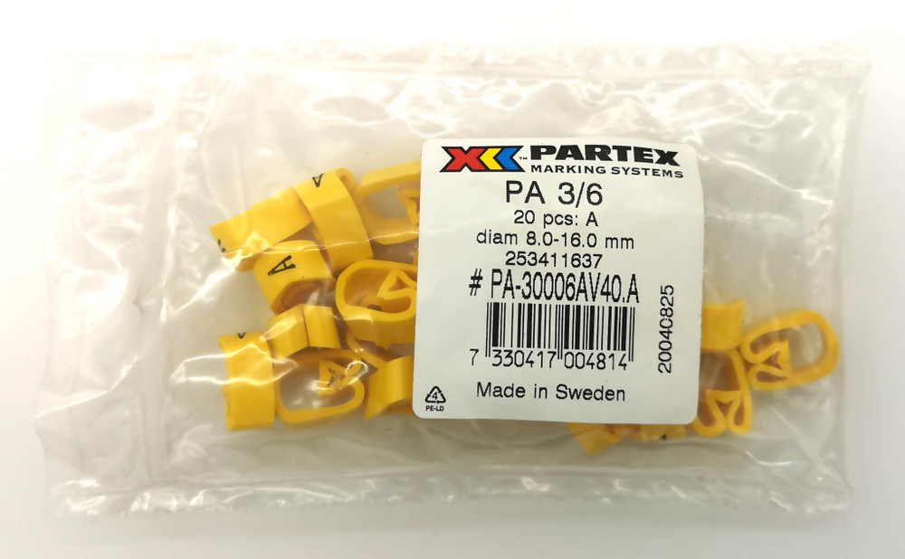 Маркер кабельный сеч.8-16мм Weidmuller PARTEX PA-30006AV40.A 253411637 РА 3/6 "A" (уп.-20 шт)