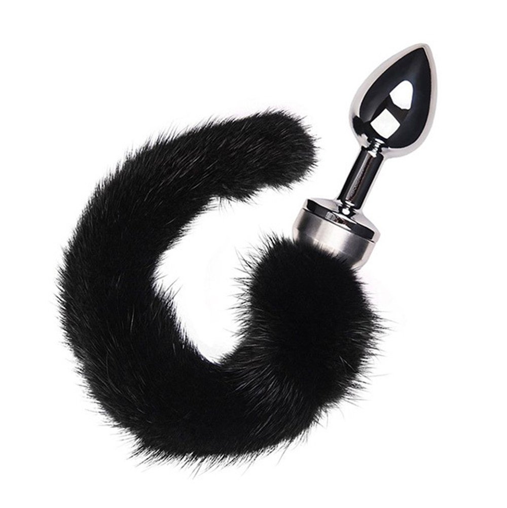 Маленькая анальная втулка 8,5см с черным хвостом ToyFa Metal 712021