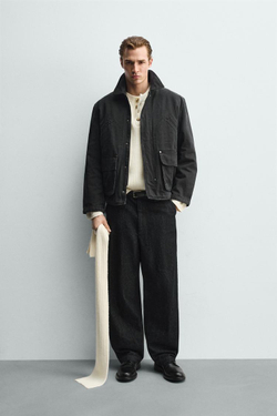 ZARA КУРТКА СВОБОДНОГО КРОЯ С КАРМАНАМИ И ЭФФЕКТОМ ПОТЕРТОСТИ, ТЕМНО-СЕРЫЙ