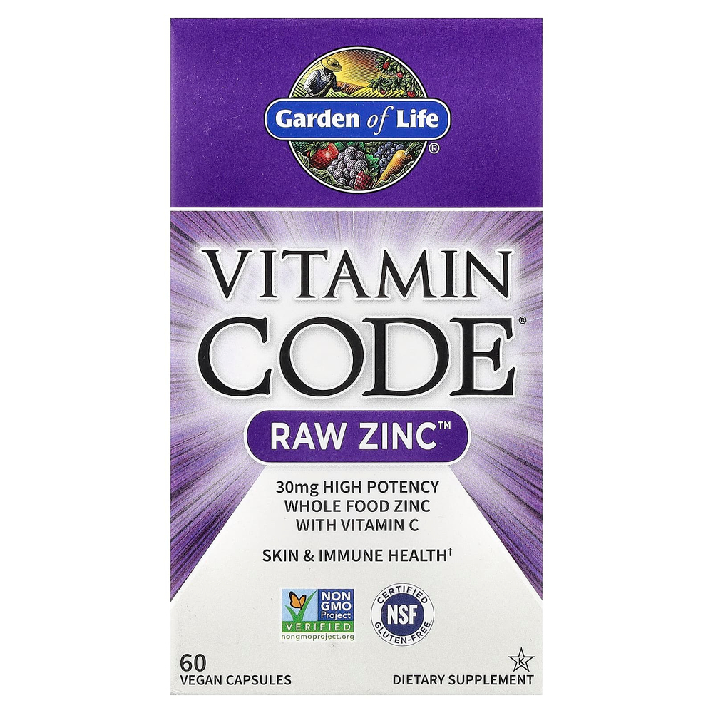 Garden of Life, Vitamin Code®, RAW Zinc™ с витамином C, 60 веганских капсул