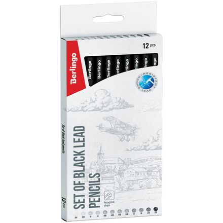 Набор карандашей чернографитных 12шт. 3Н-3В, Berlingo, картон.уп.