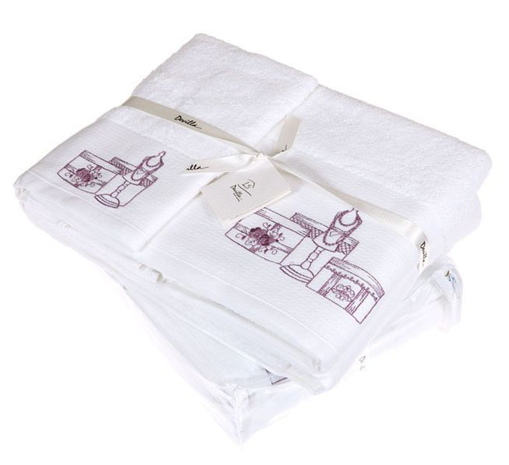 Полотенце 70х140 Devilla От Кутюр белое/розовое