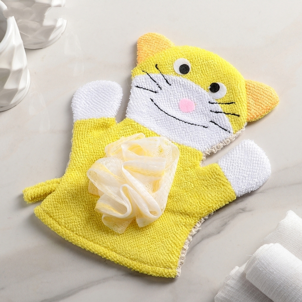 4442517 Мочалка варежка детская "Котик"