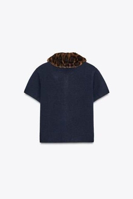 ZARA ТРИКОТАЖНЫЙ КАРДИГАН С ВОРОТНИКОМ И АНИМАЛИСТИЧЕСКИМ ПРИНТОМ, МОРСКОЙ СИНИЙ