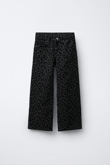 ZARA ДЖИНСЫ WIDE LEG С АНИМАЛИСТИЧЕСКИМ ФЛОК-ПРИНТОМ, ЧЕРНЫЙ