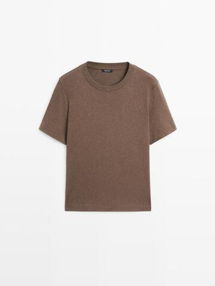 Massimo Dutti Футболка с коротким рукавом из 100% хлопка, пестро-коричневый